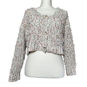 Francescas Mi‎ Ami Womens XS Cream Pink Confetti Knit Cropped Cardigan